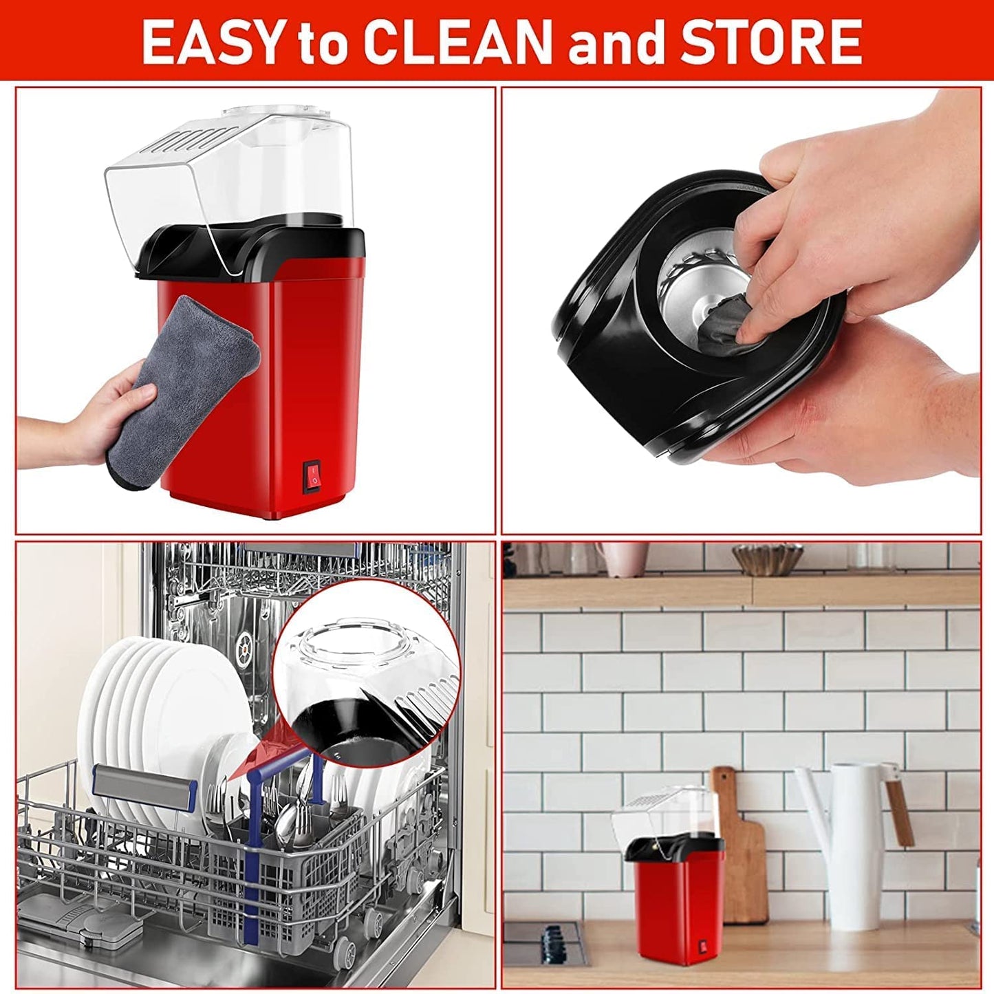 Hot Air Popper, Electric Popcorn Maker Machine with 1200W