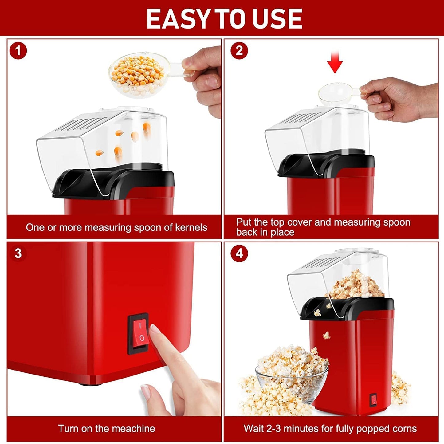 Hot Air Popper, Electric Popcorn Maker Machine with 1200W