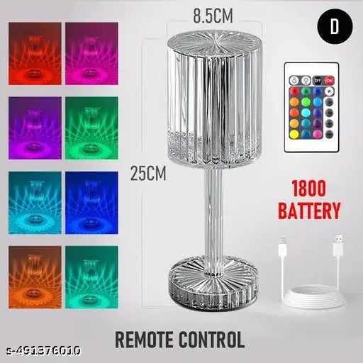 Crystal Table Lamp with Remote Control – Diamond Cut Design, 16 Colors