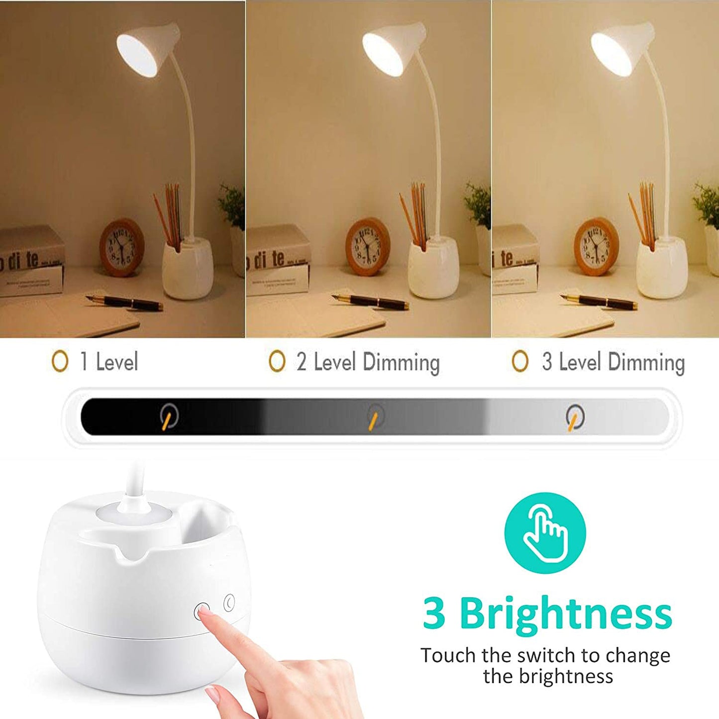 Desk Lamp With 3 Shades Touch Control Light