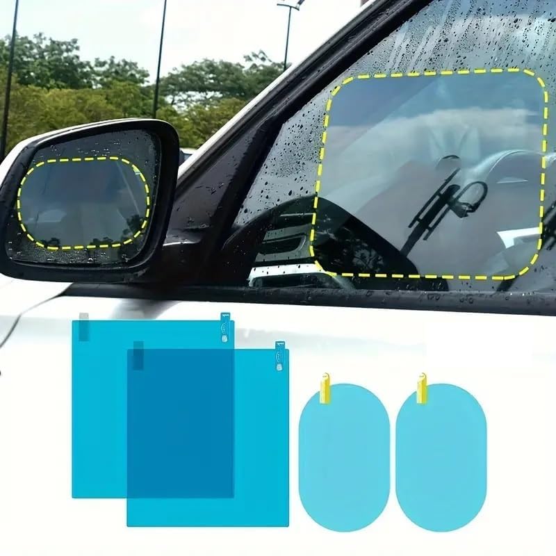 4pcs Car Rearview Mirror Films Anti-Rain Fog Waterproof (2 Oval + 2 Square Film)