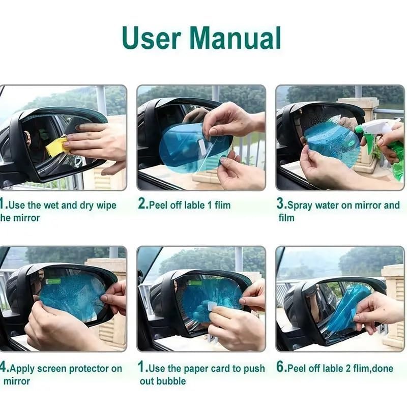 4pcs Car Rearview Mirror Films Anti-Rain Fog Waterproof (2 Oval + 2 Square Film)