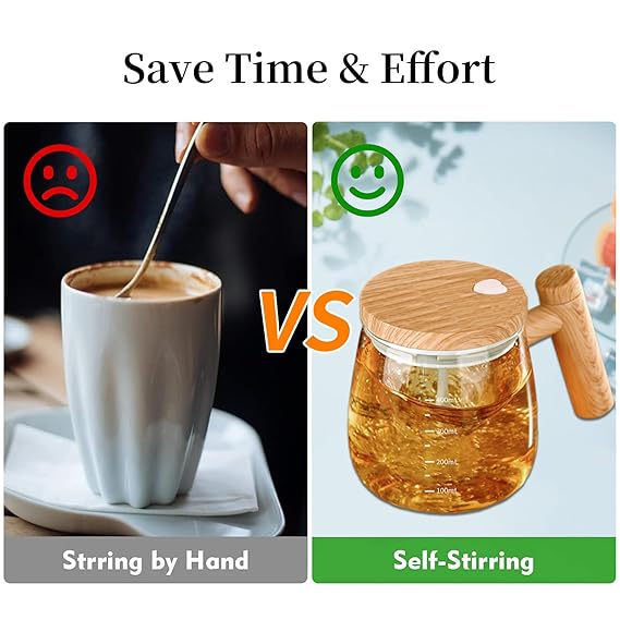 Self Stirring Coffee Mug, Glass Electric Self Mixing Cup with Lid & Handle(400 ml)