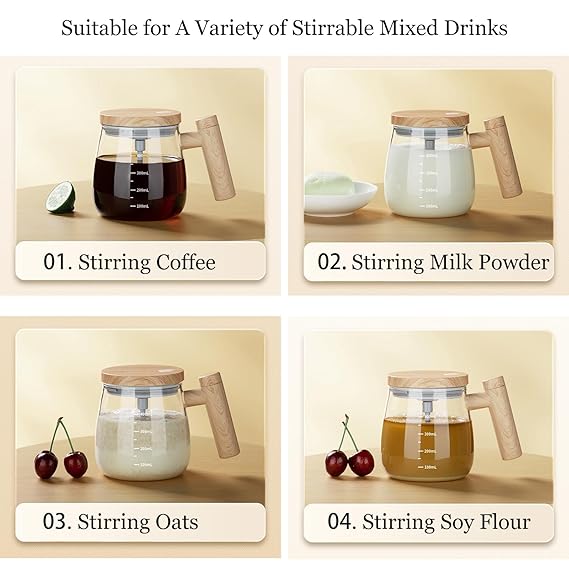 Self Stirring Coffee Mug, Glass Electric Self Mixing Cup with Lid & Handle(400 ml)