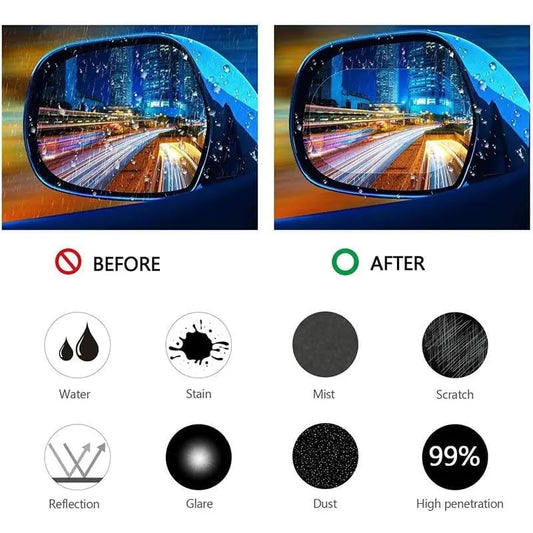 4pcs Car Rearview Mirror Films Anti-Rain Fog Waterproof (2 Oval + 2 Square Film)