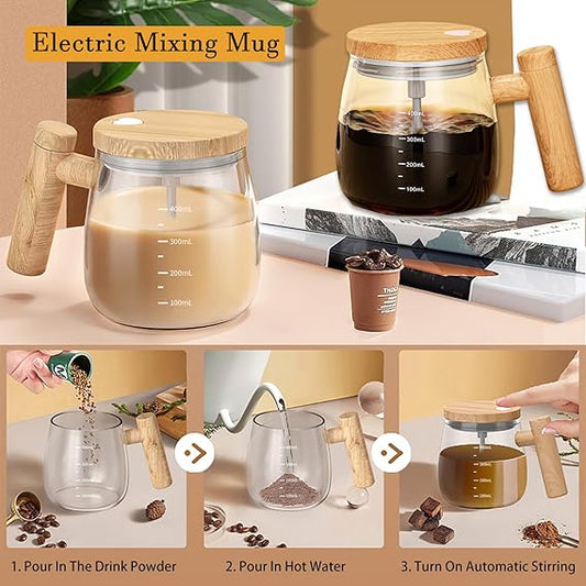 Self Stirring Coffee Mug, Glass Electric Self Mixing Cup with Lid & Handle(400 ml)